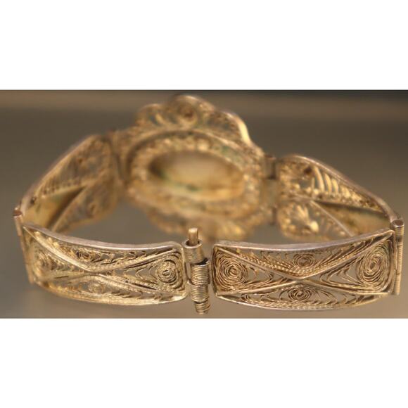 Vintage Niello Enamel Silver Filigree Bracelet Middle Eastern Look - Picture 4 of 5